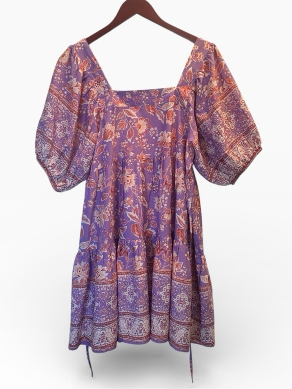 Square-Neck Boho Mini Dress in Lavender Floral